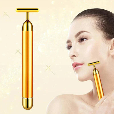 24k Gold T-shaped Vibrating Facial Roller, facial massager for anti-wrinkle and skin tightening.