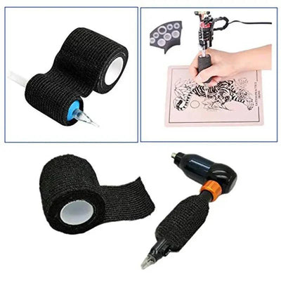 Black anti-slip athletic non-woven bandage for tattoos, versatile and durable medical non woven material.