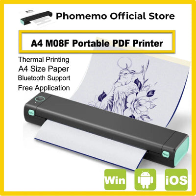 Phomemo M08F Wireless Tattoo Transfer Printer with Bluetooth, A4 Size, Portable Design.