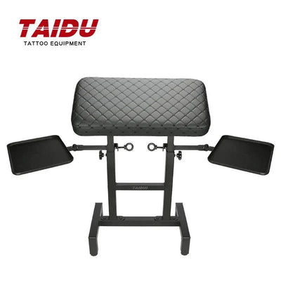 TAIDU Tattoo Armrest Stand with tray, adjustable height, black, durable manganese steel.