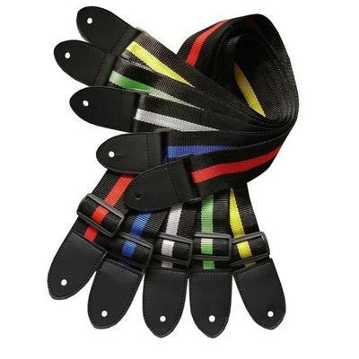 Colorful nylon leather guitar straps with stripes for acoustic and electric guitars.