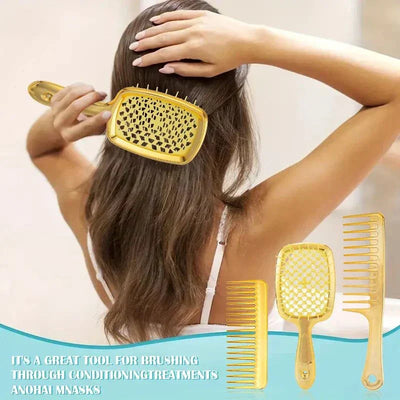 Profession Detangling Hair Brush set with rose gold color, featuring ergonomic design for scalp massage and hair care.