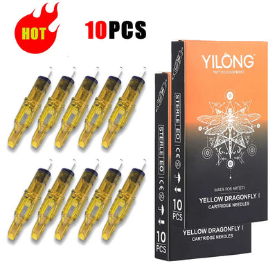 Yilong Cartridge Needles, 10 Pcs, Sterile EO, Anti-backflow Design, Tattoo Supplies.