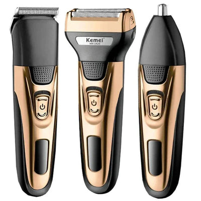 Kemei 3in1 Grooming Kit Electric Shaver for men with trimmer, razor, and nose hair trimmer.
