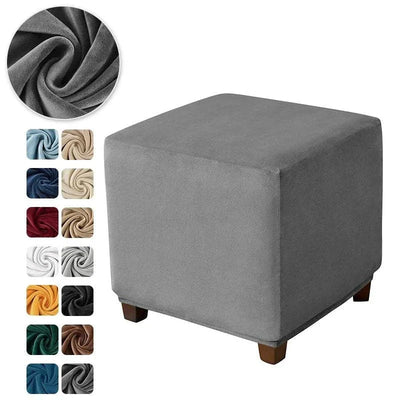 Velvet Ottoman with slipcover in multiple colors, square footstool for living room.